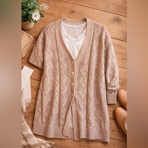 SHEIN Tan/Pink Patterned Cardigan